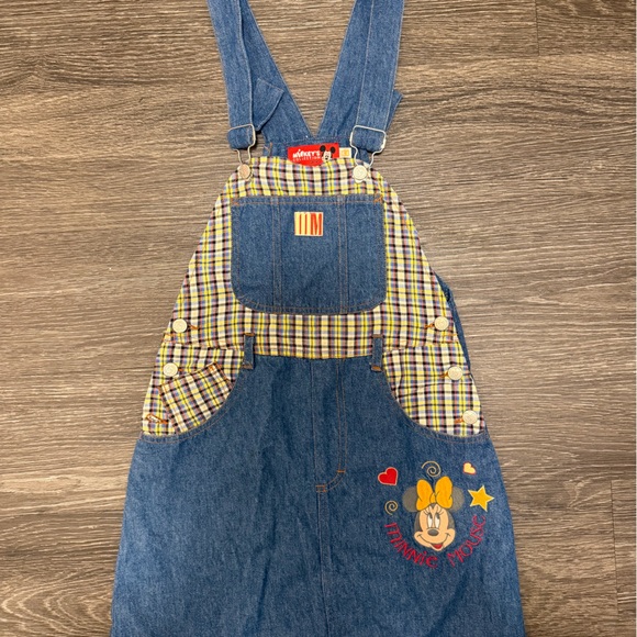 Disney Other - Disney Denim Overall Dress with Yellow Plaid Accents